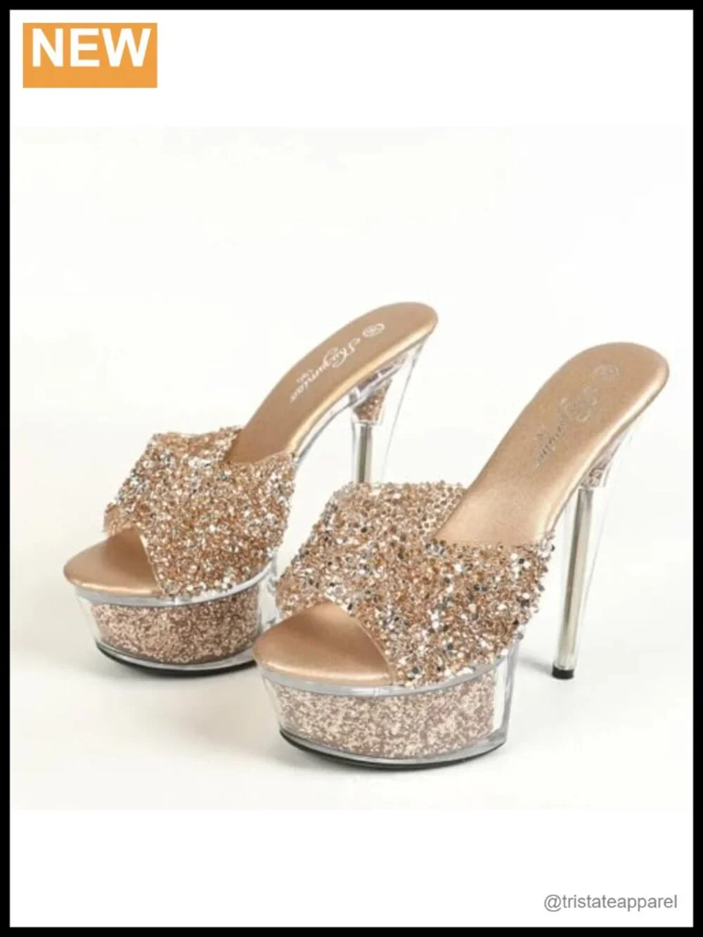Crystal Platform Stiletto Sandals 6 Inch Clear High Heels Ankle Strap Open Toe